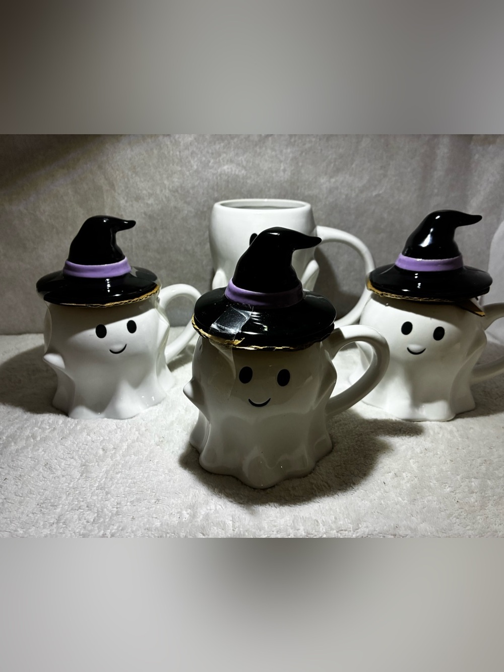 Cute White Ghost Ceramic Mug with Black Witch Hat Lid - Halloween Accent